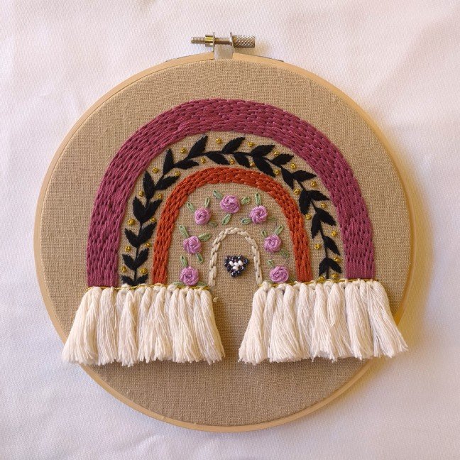 Boho Rainbow 
Embroidered Hoop