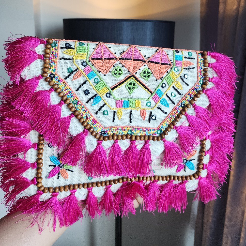 Pink Boho 
Embroidered Bag