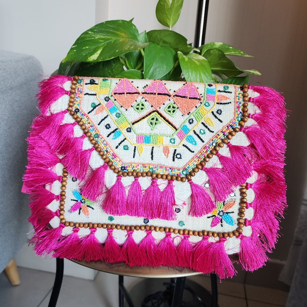 Pink Boho 
Embroidered Bag