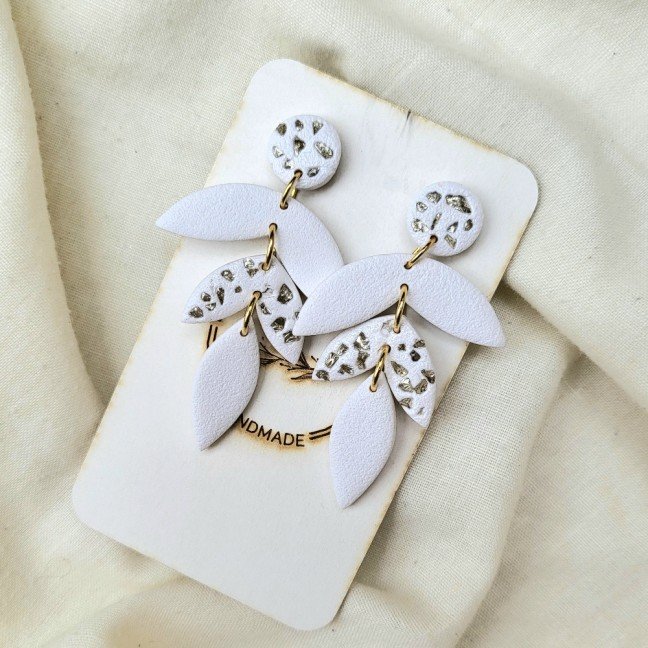 Triple Leaf Silver 
Gems Clay Earrings