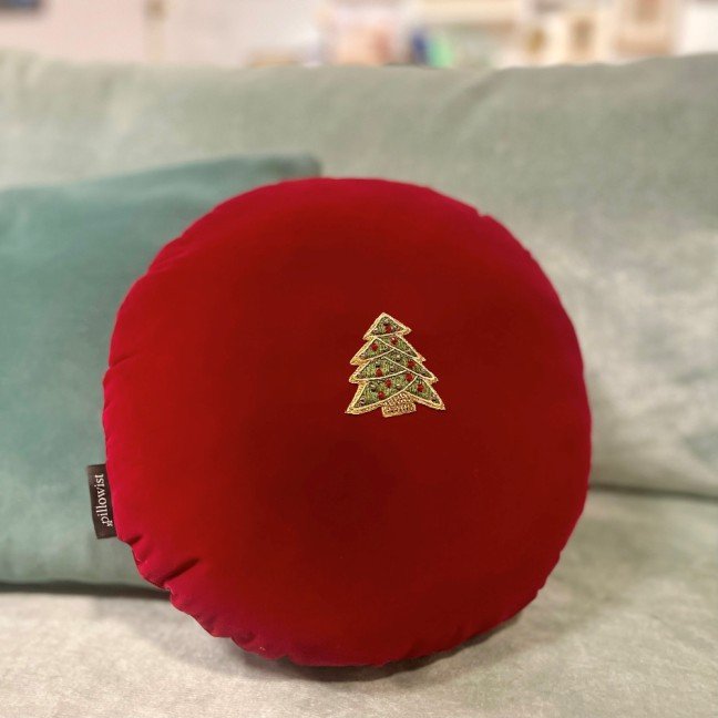Embroidered Velvet Christmas Tree Round Cushion