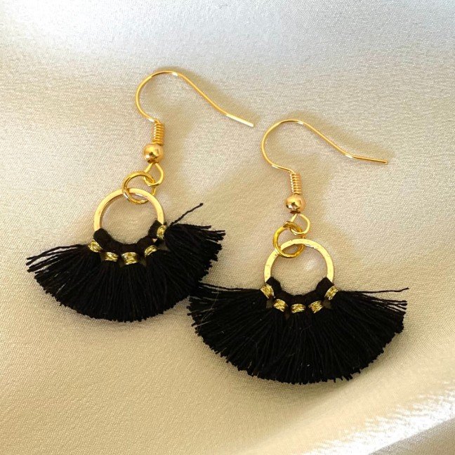 Gold Plated 
Black Tassel Earrings