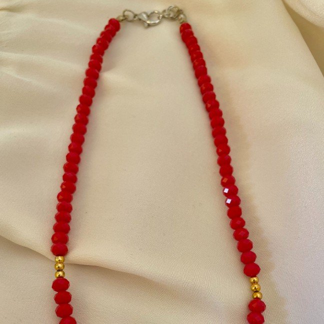 Gold Plated Red 
Star Beads Necklace