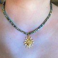 Gold Plated Sun 
Precious Stones Necklace