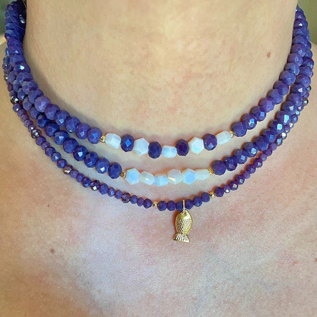 Set Of 3 Purple 
Bead Necklaces