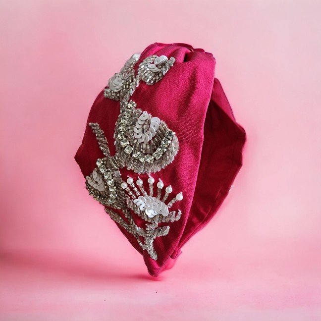 Embroidered 
Pink Headband