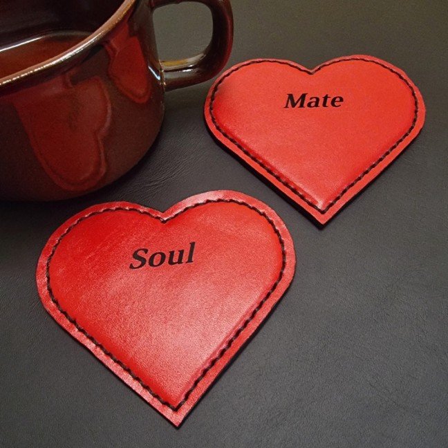 Set of 2 Heart Shaped 
Leather Coasters