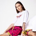 White Dragonfly Print 
Cotton Cropped T-Shirt