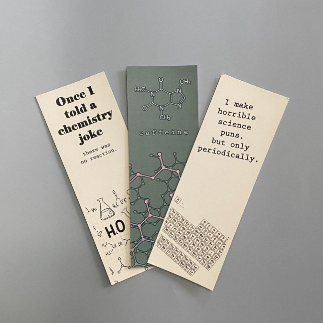 Set of 3 Chemistry 
Puns Bookmarks