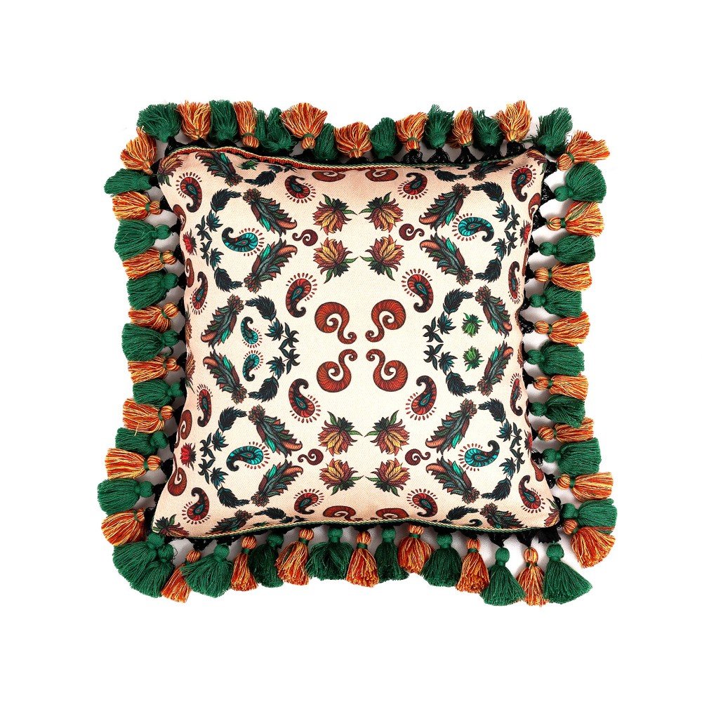 Fringed All Over Snakes 
& Paisley Print Cushion