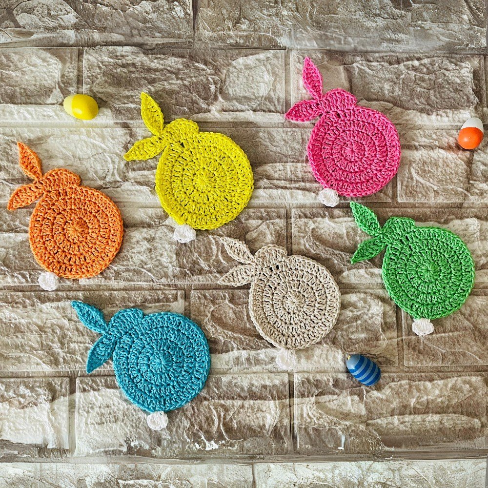 Set of 6 Crochet 
Bunny Coasters