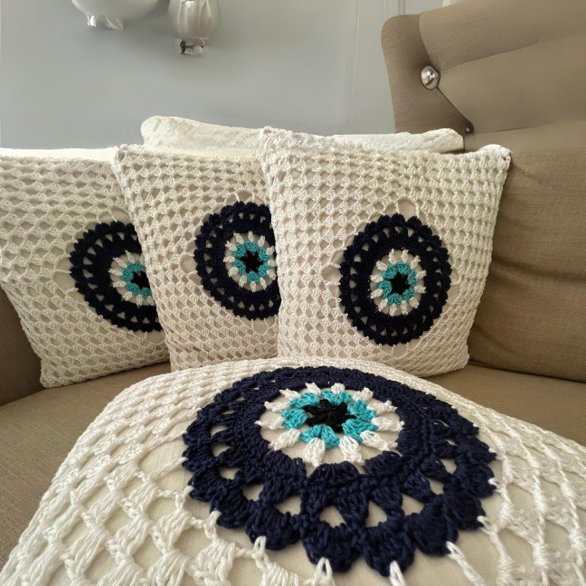 Evil Eye Crochet 
Cushion Cover