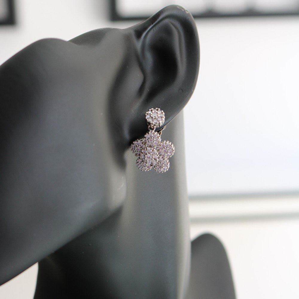 Silver Zircon 
Flower Earrings