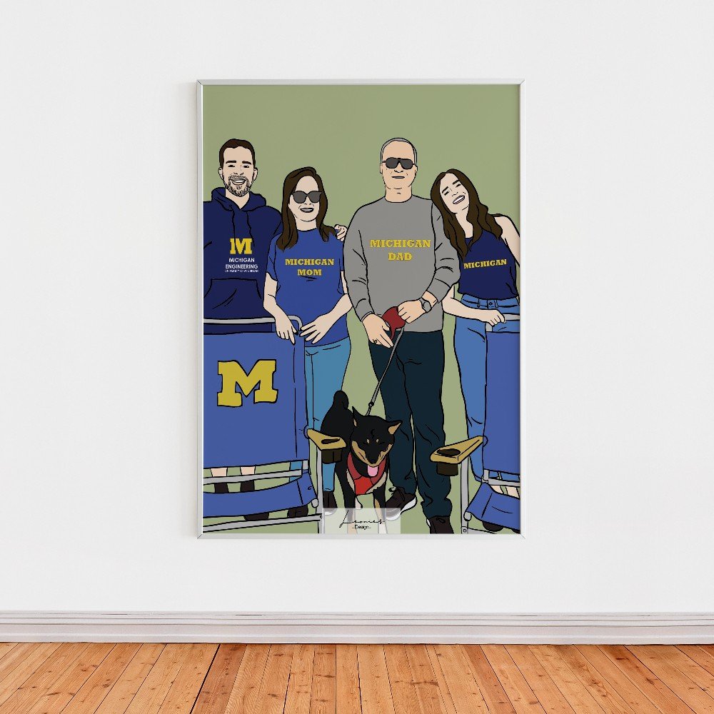 Custom Framed Family 
Portrait Illustration in Color