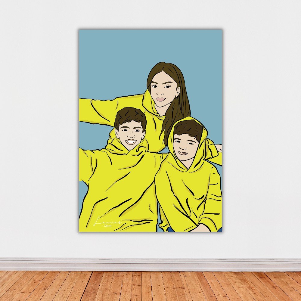 Custom Framed Family 
Portrait Illustration in Color