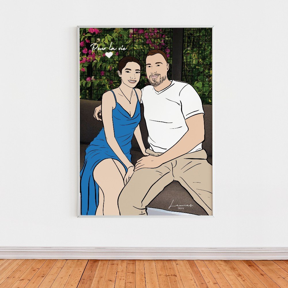 Custom Framed Couple 
Portrait Illustration in Color