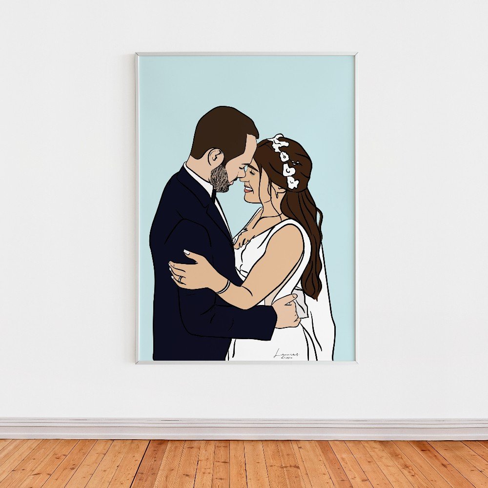 Custom Framed Wedding 
Portrait Illustration in Color