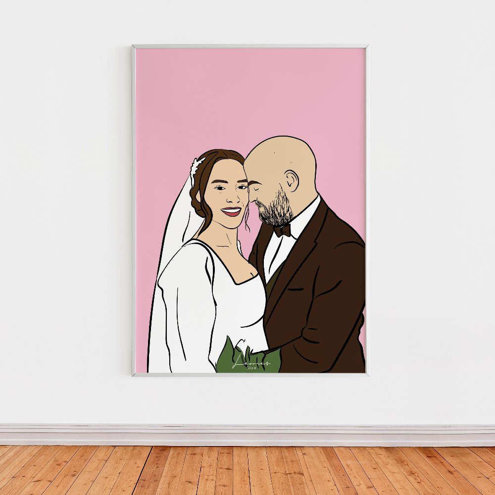 Custom Framed Wedding 
Portrait Illustration in Color