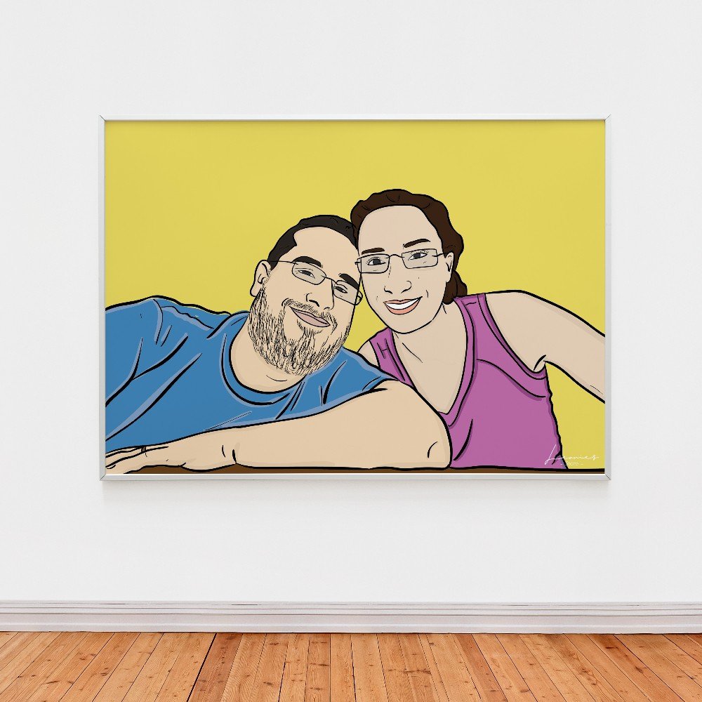 Custom Framed Couple 
Portrait Illustration in Color