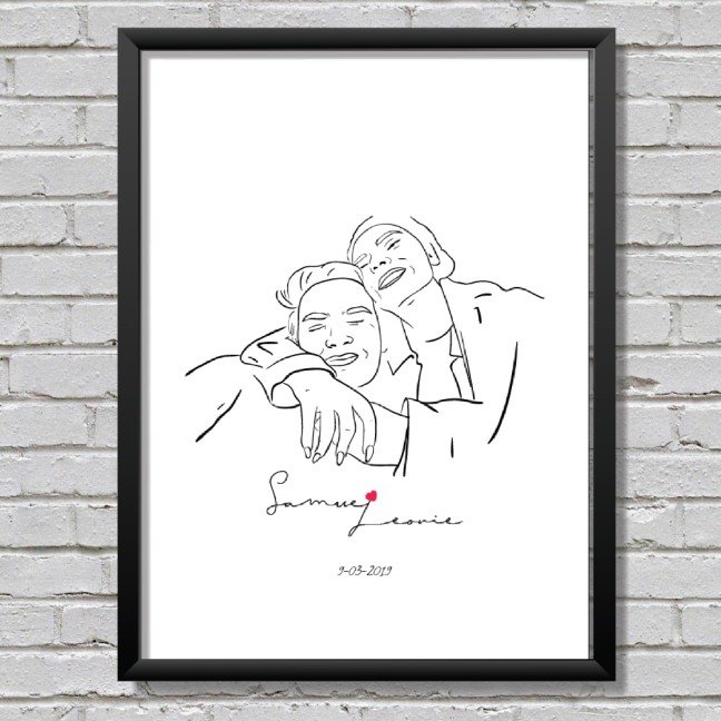 Custom Framed Minimal 
Couple Portrait Illustration