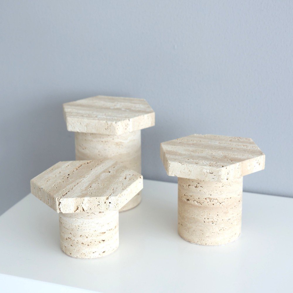 Wide Travertine 
Candle Holder