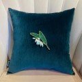 Embroidered Dark Green Velvet Pearl Bloom Cushion