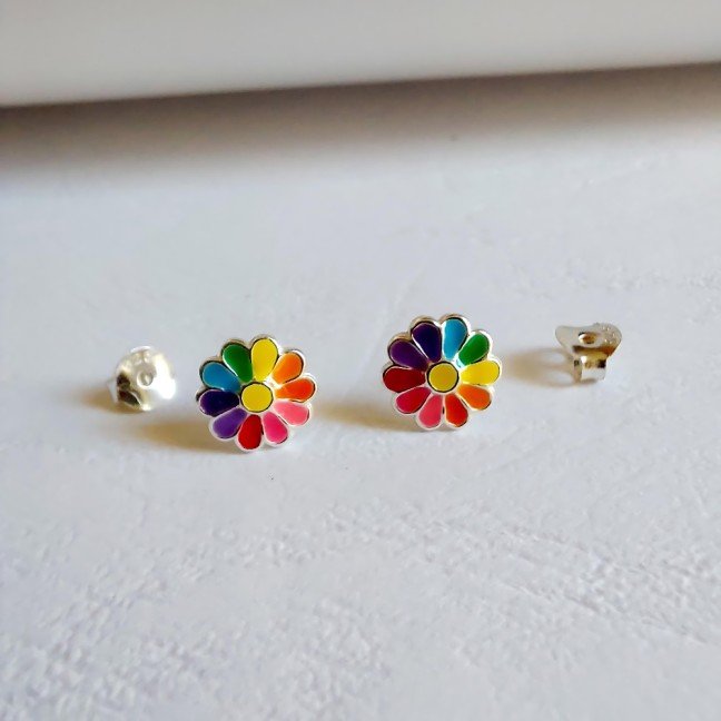 Multicolor Daisy Flower
Kids Silver Earrings