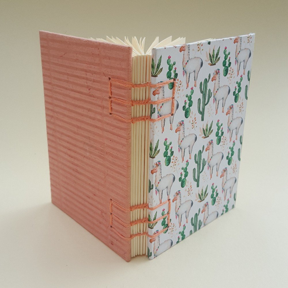Small journal: coral 
lama and cactus pattern