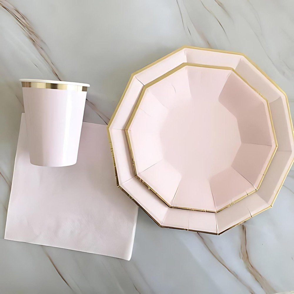 Pastel Pink Paper 
Tableware Party Set