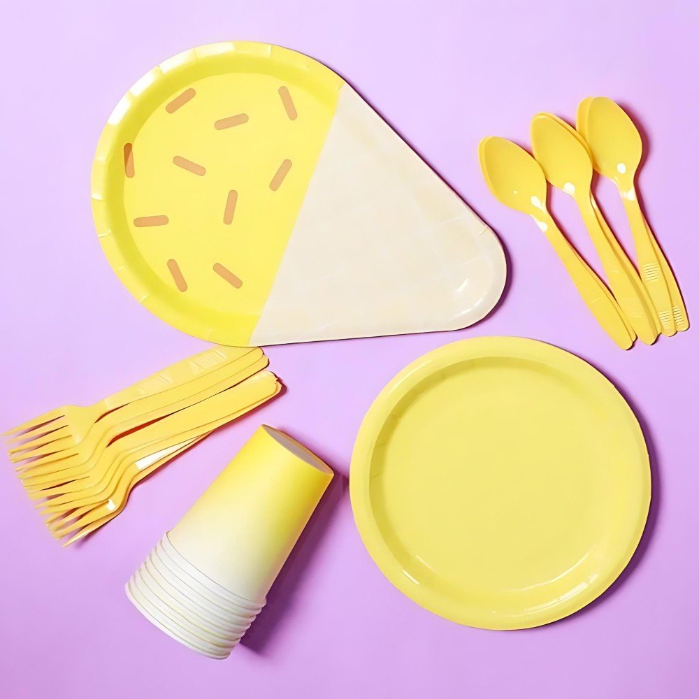 Yellow Ice Cream Paper 
Tableware Party Set