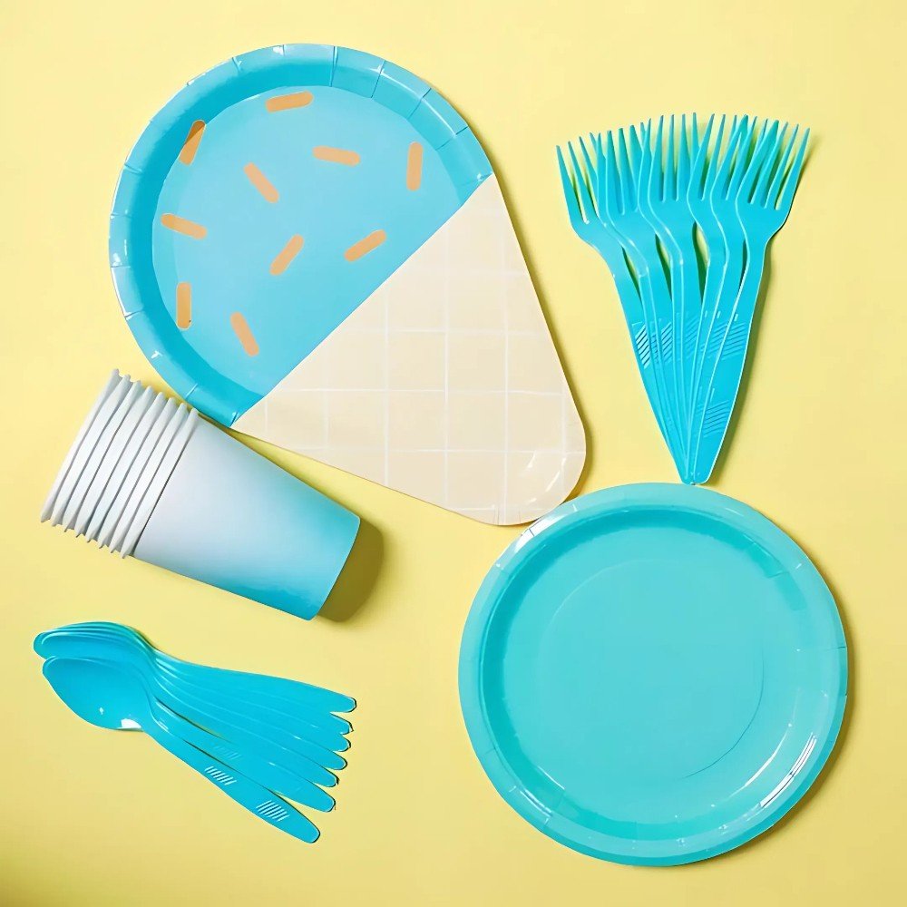 Blue Ice Cream Paper 
Tableware Party Set