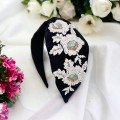 Embroidered Flowers 
Black Headband