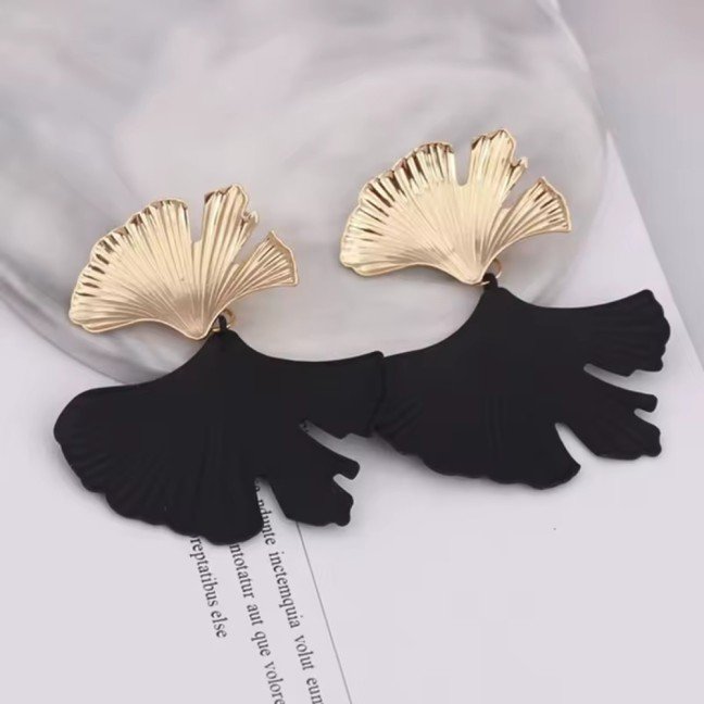 Black & Gold 
Leaf Earrings