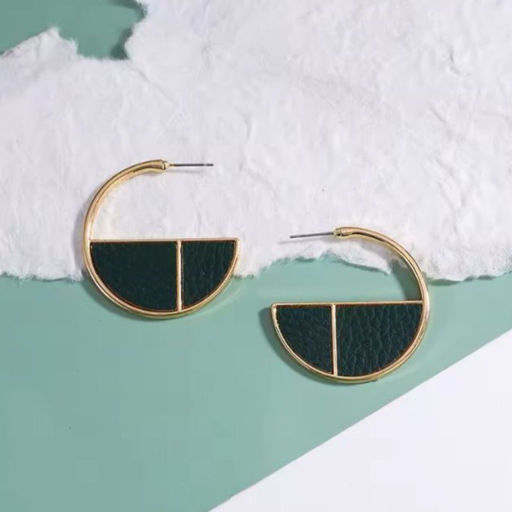 Geometric Gold & 
Leather Earrings