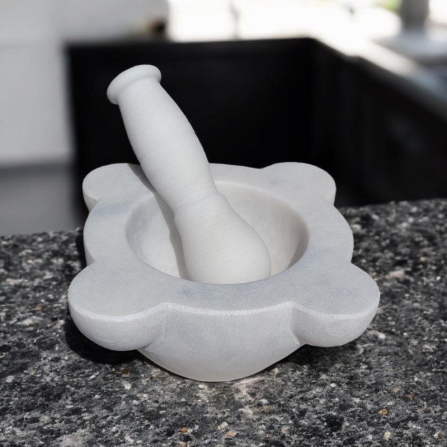 White Italian Marble 
Mortar & Pestle