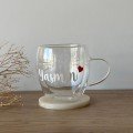 Customized Red Heart 
Double Glass Cup