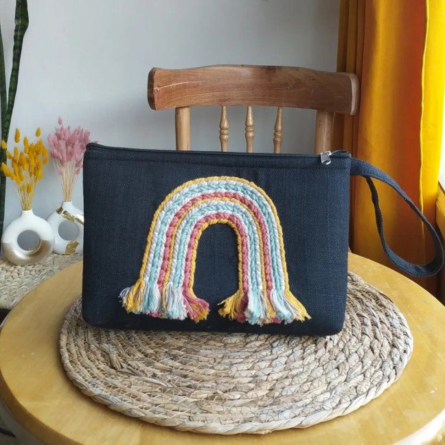 Embroidered 
Rainbow Clutch