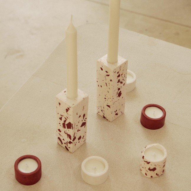 Set of 2 Terrazzo Candle Holders & 5 Tea Lights