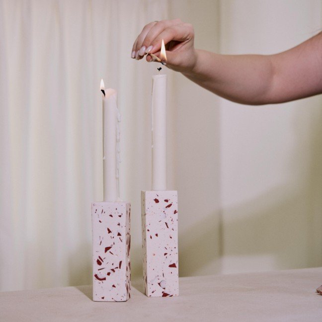 Set of 2 Terrazzo 
Candle Holders