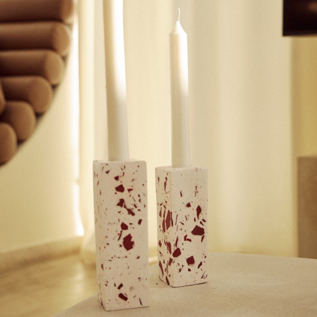 Set of 2 Terrazzo 
Candle Holders