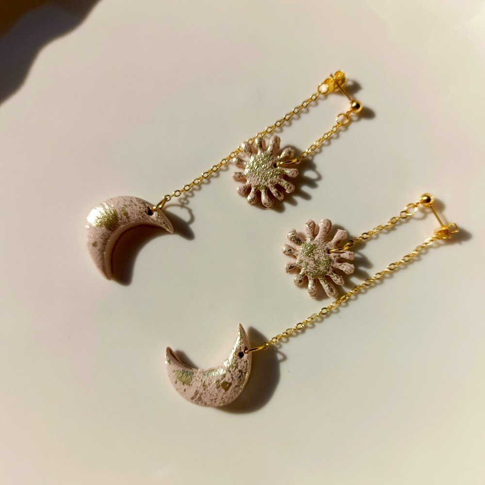 Moon & Sun 
Clay Earrings