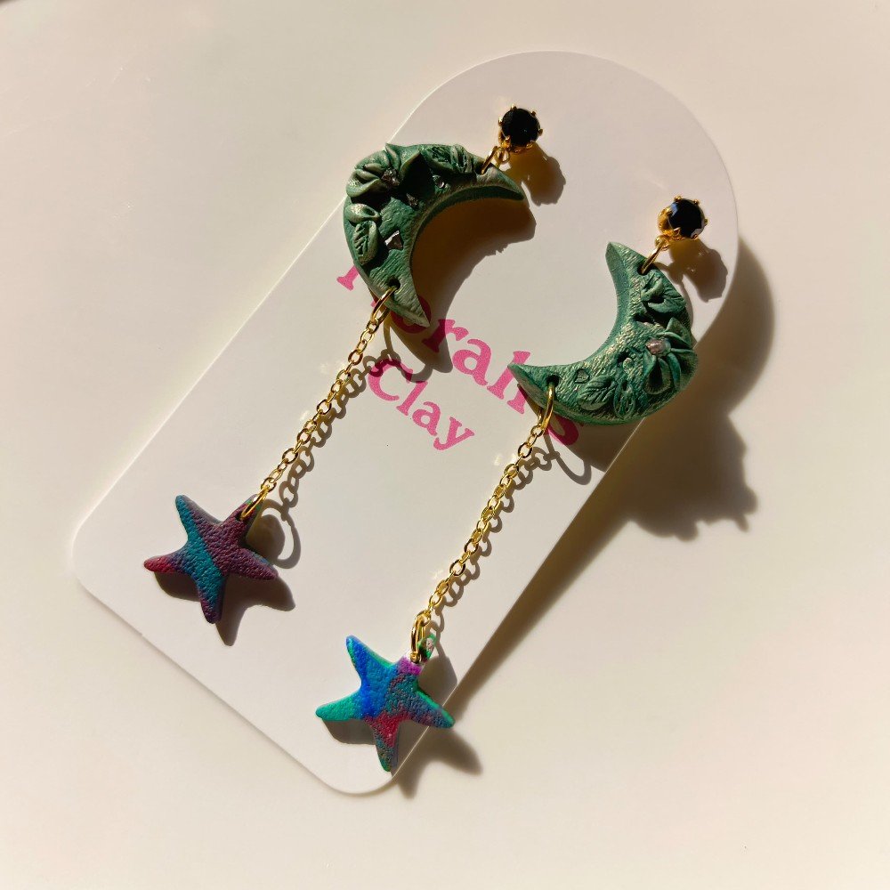 Floral Moon 
Clay Earrings