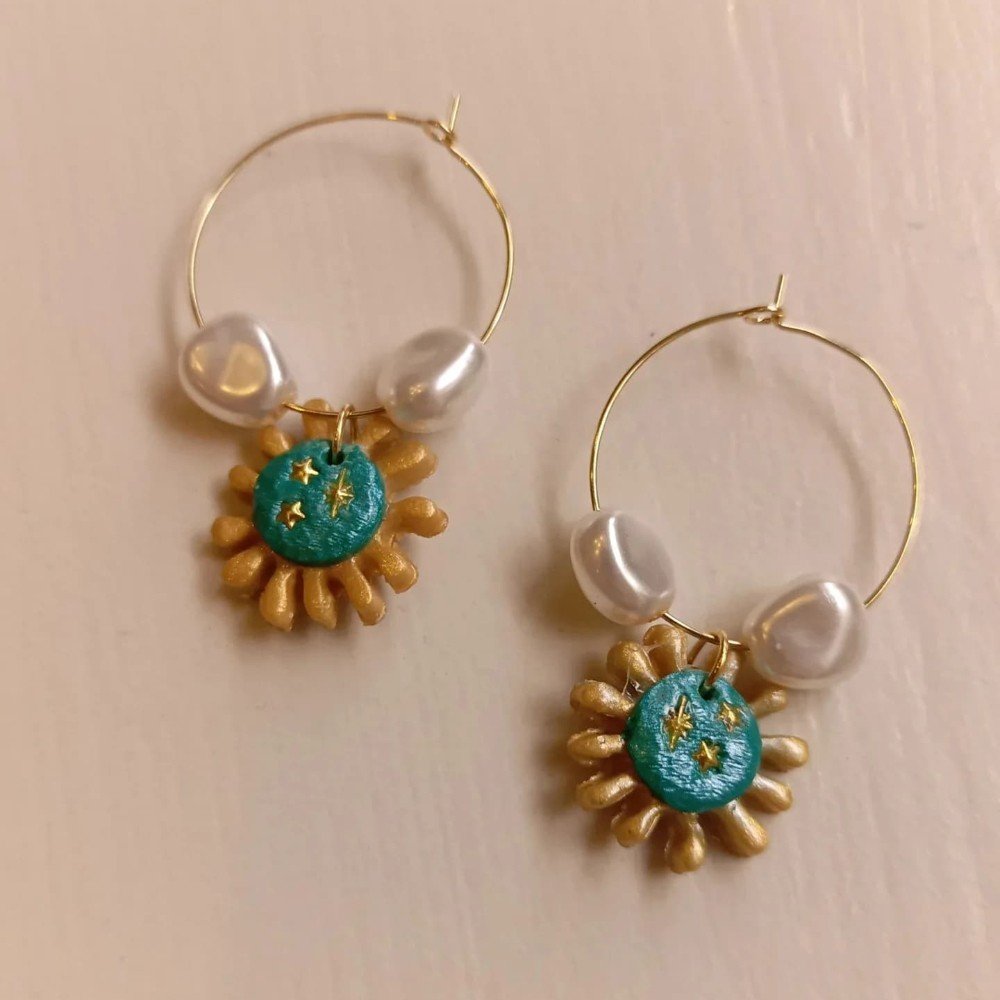 Sun Pearl 
Clay Earrings