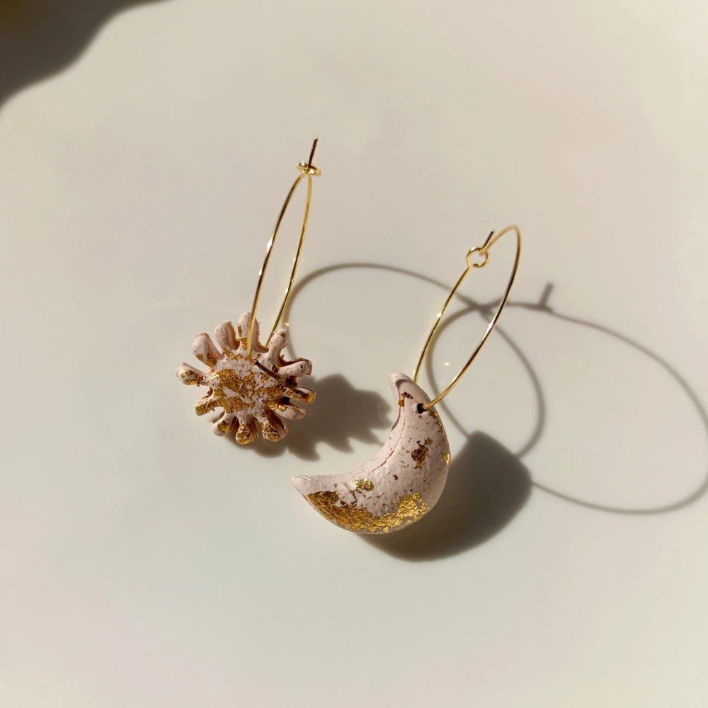 Sun & Moon 
Hoop Clay Earrings