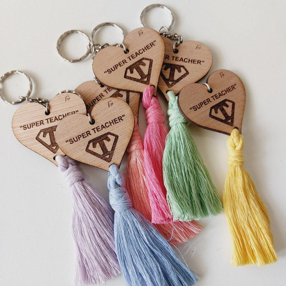 Customized Super 
Teacher Heart Keychain