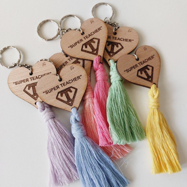 Customized Super 
Teacher Heart Keychain