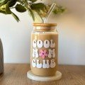 Cool Mom Club Glass Cup With Wood Lid & Straw