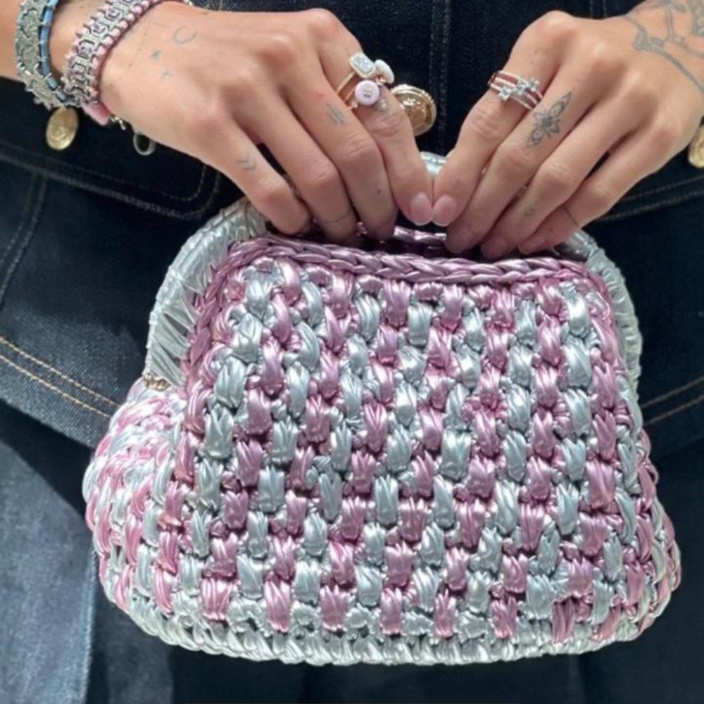 Pink & Silver 
Oval Basket Bag