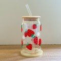 Strawberry Glass Cup 
With Wood Lid & Straw