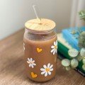 Daisies Glass Cup 
With Wood Lid & Straw